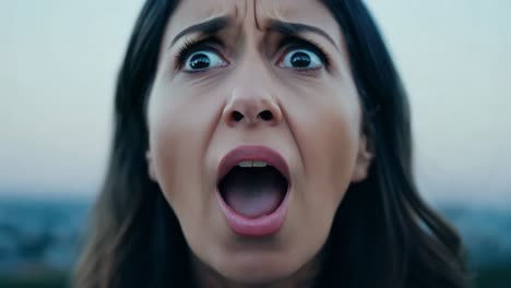 a woman expressing fear and distress, sometimes covering her face