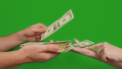 a woman demands money from a man, close-up, chromakey