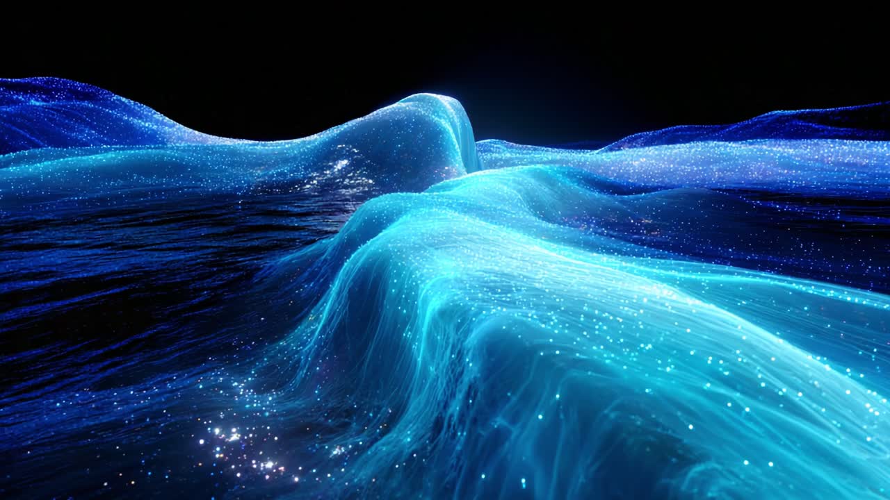 A Stunning Visual Representation of Flowing Light Waves and Sparkling Energy in a Mystical Blue Abyss, Capturing the Essence of Motion and Depth in a Vibrant Digital Landscape