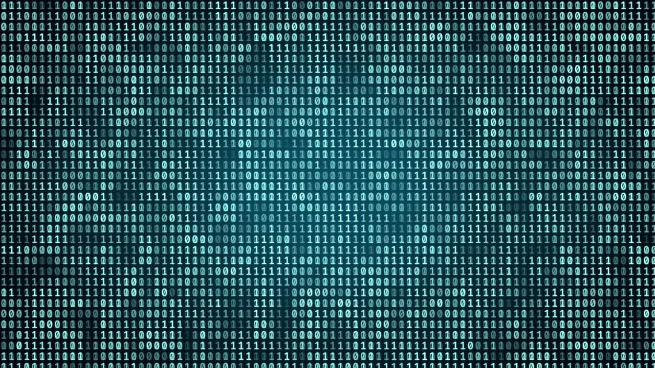 Abstract futuristic cyberspace with binary code, matrix animated background with digits. Programming code, mining cryptocurrency and bitcoin concept looped animation. Web development, virtual space