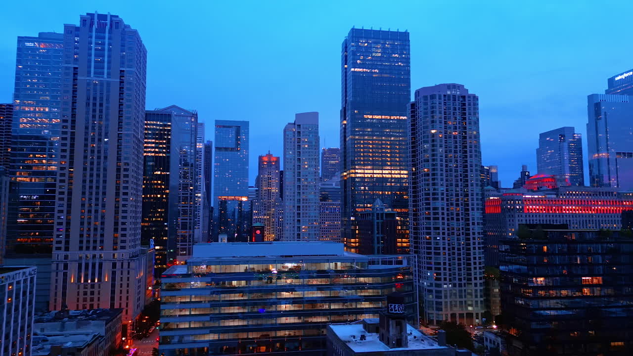 Chicago, USA, 29 June 2025: Amazing modern buildings in the dense urban landscape of Chicago, Illinois, USA. Skyline of the city at dusk time