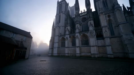 misty morning at a european cathedral
