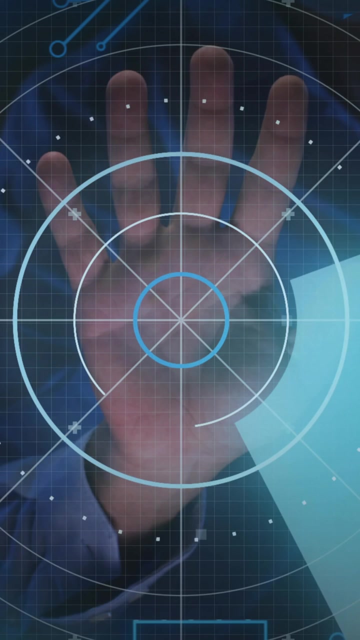 Animation of data processing and biometric hand reading