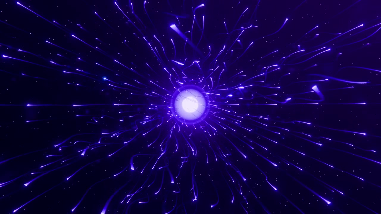 Sfera di energia viola luminosa astratta con scie di luce radianti