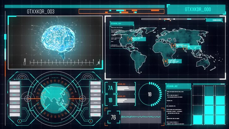 Digital interface against black background