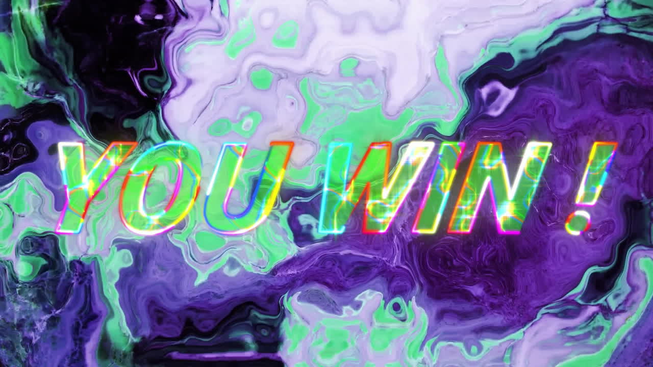 Animation von „Du hast gewonnen“-Text auf farbigem flüssigem Hintergrund