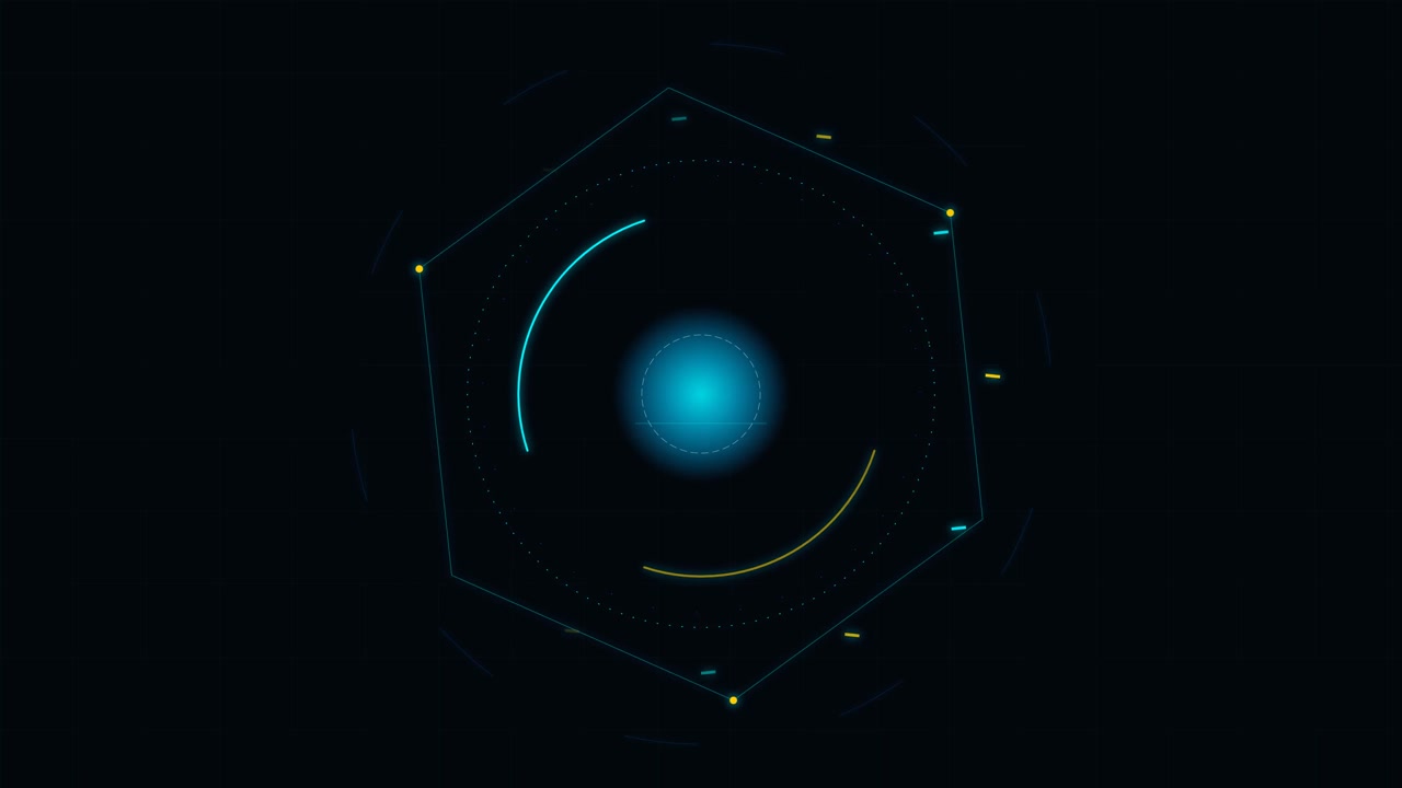 Abstract Digital HUD Interface with Rotating Geometric Elements
