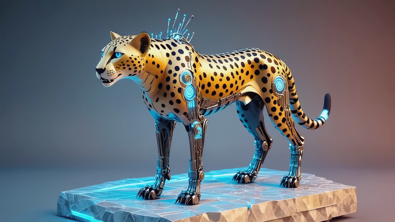 Cybernetic Cheetah Robot with Glowing Accents