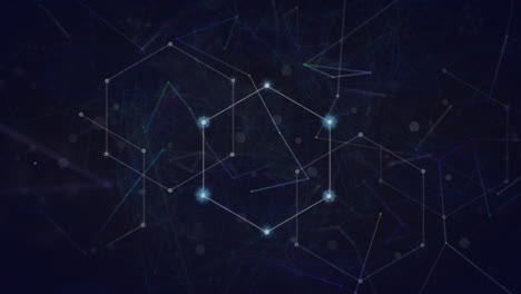 animation of network of connections and shapes with glowing spots on black background