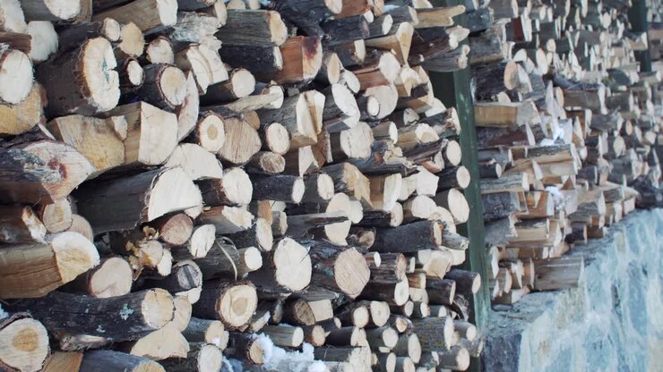 Stacked Firewood with Snow in Winter