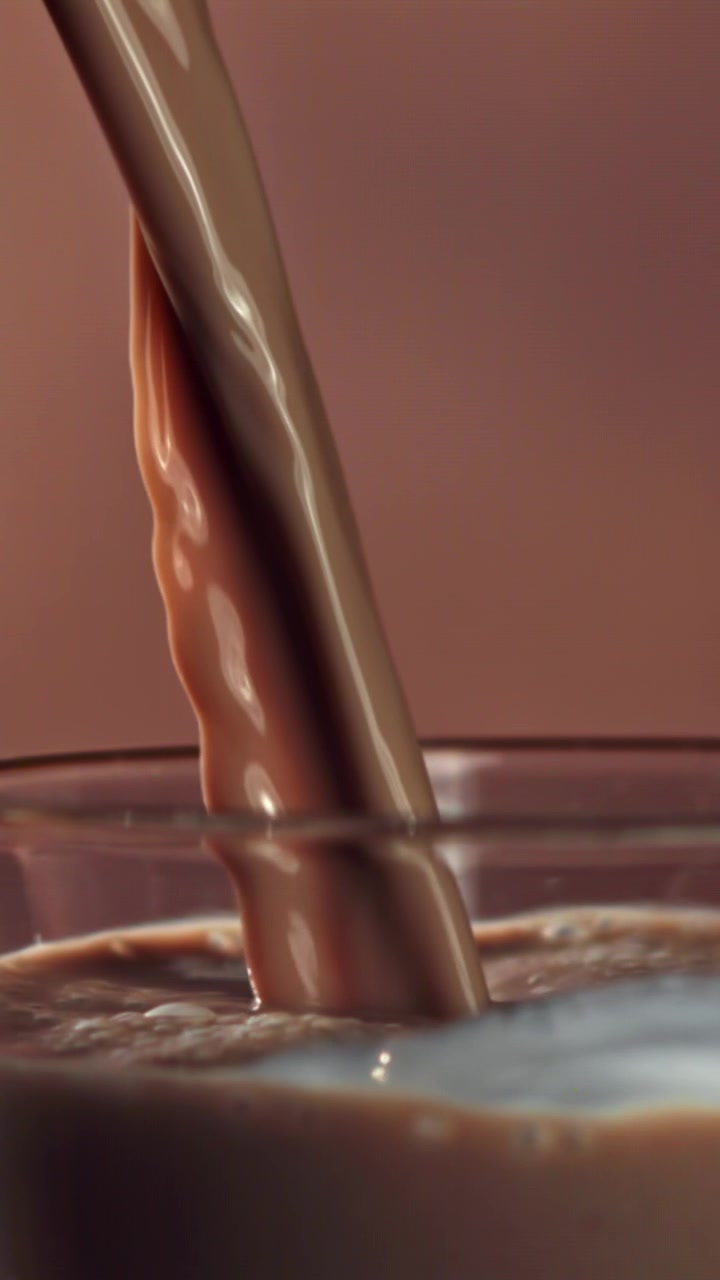 Slow Motion Pour of Rich Chocolate Milk into a Glass