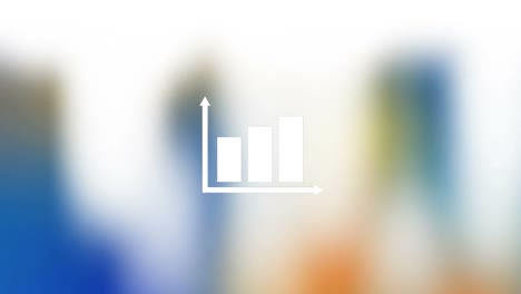 Bar-graph-icon-over-abstract-colorful-shapes-against-blurred-background