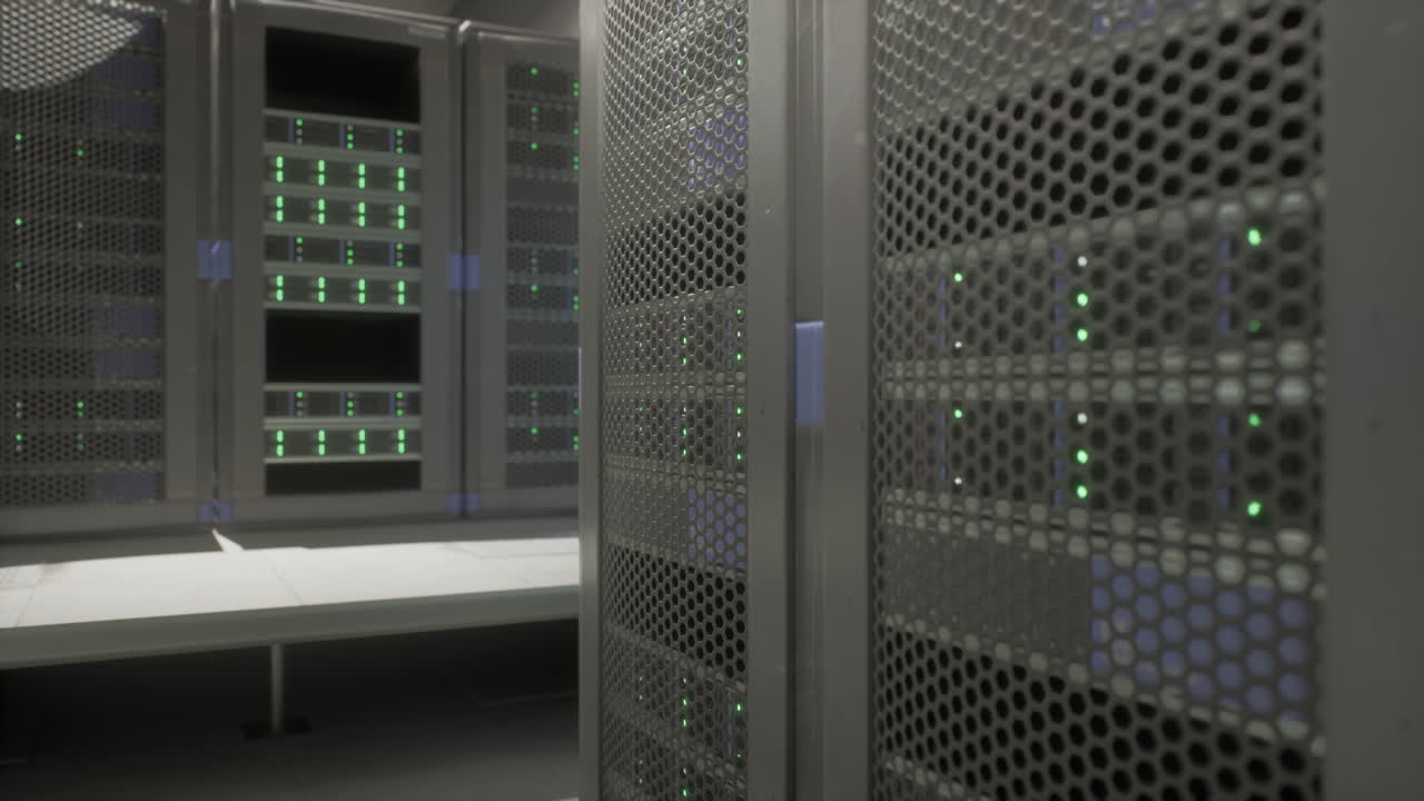 Inside a Modern Data Center: Rows of Servers and Network Equipment