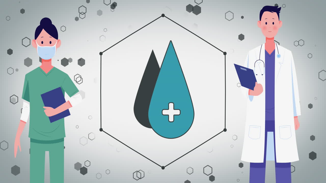 анимация медсестры и врача с каплями с плюсом на белом фоне