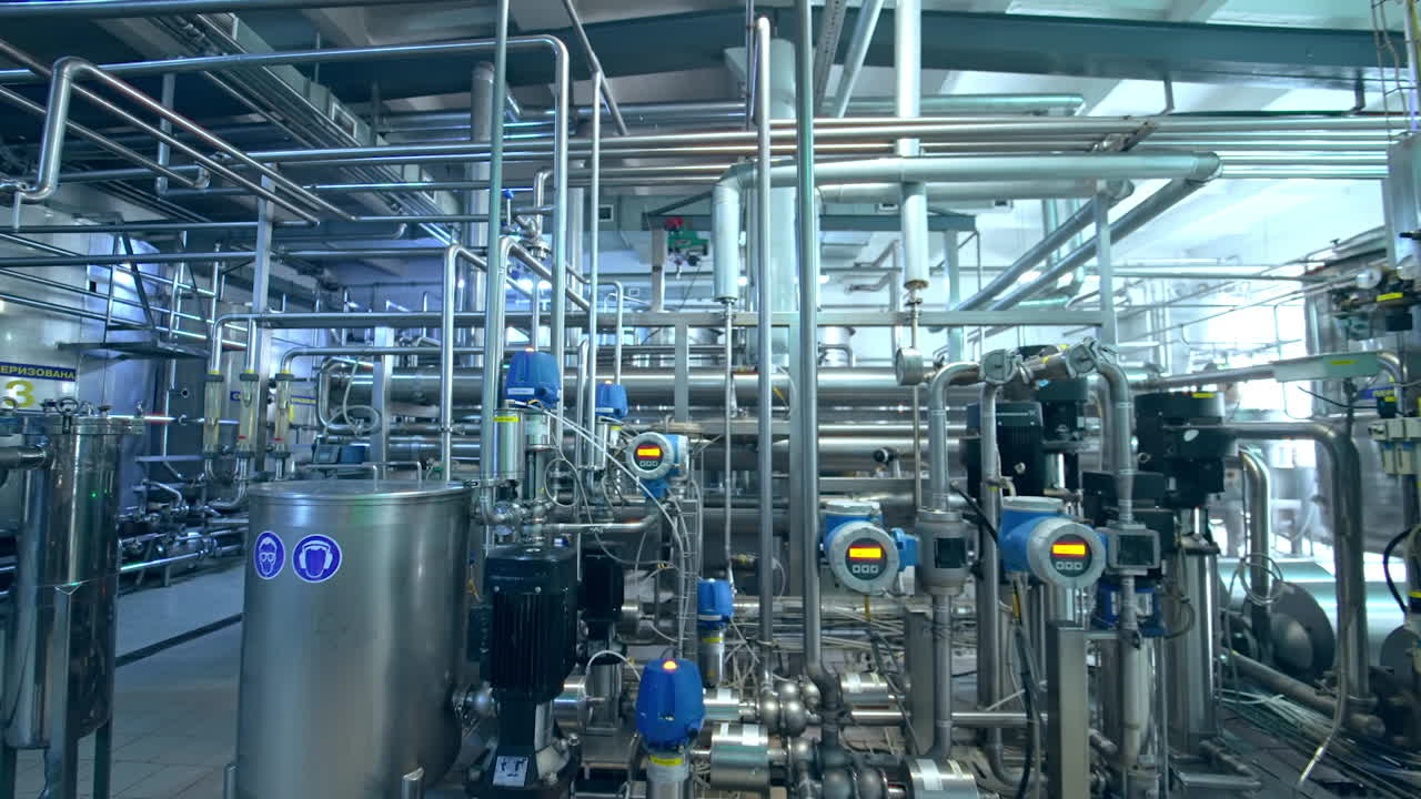 Stainless industry butter producing. Steel cheesemaking factory equipment.