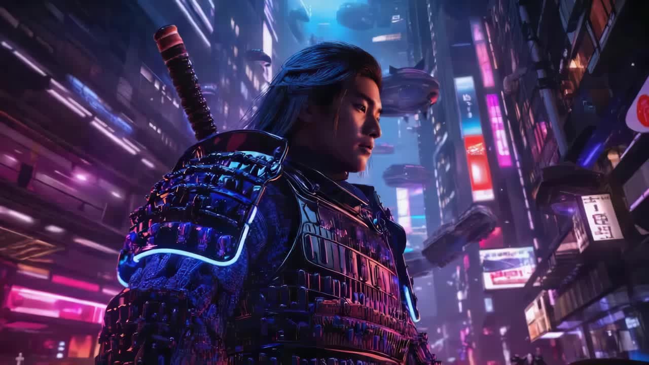 Cyberpunk Samurai in Futuristic Cityscape