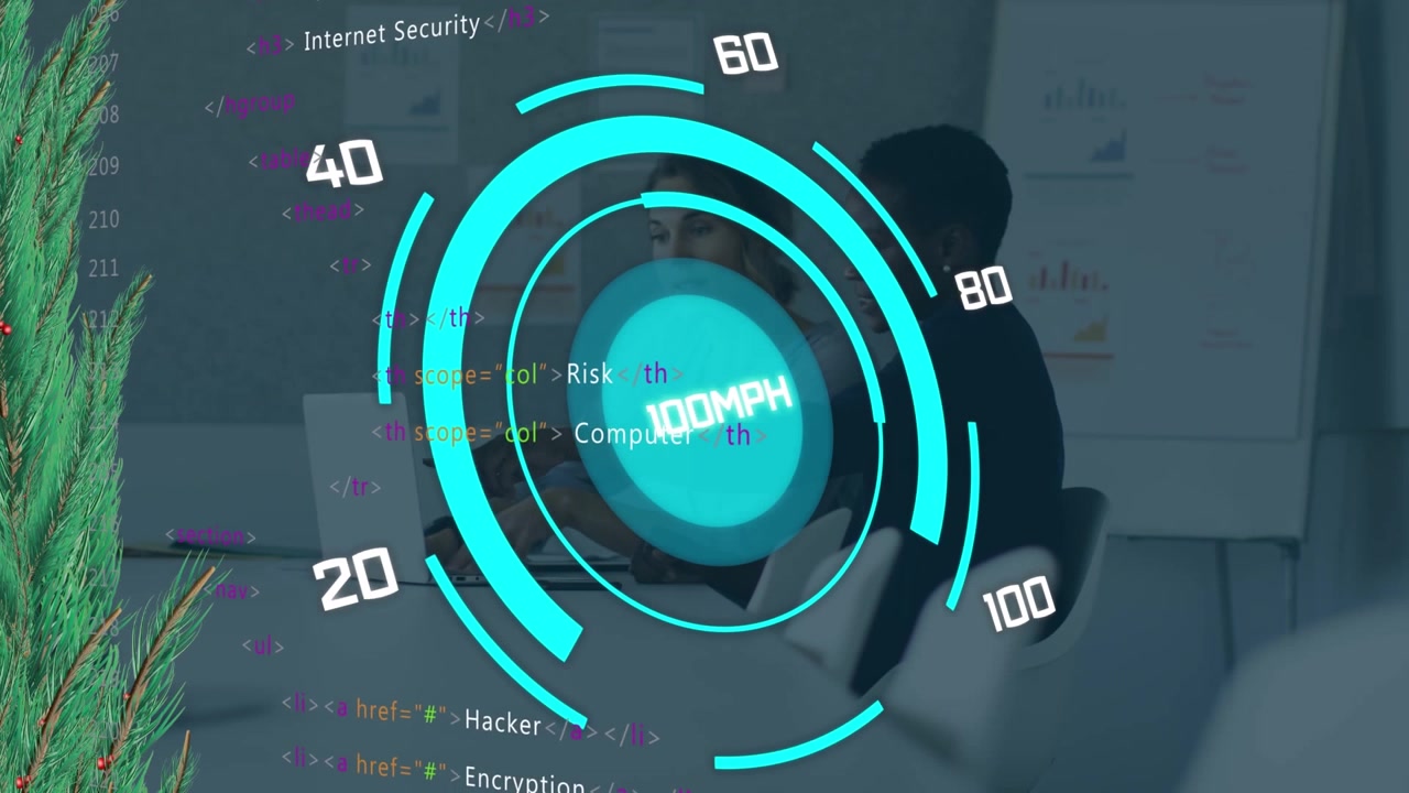 Animation of data processing over business people in office