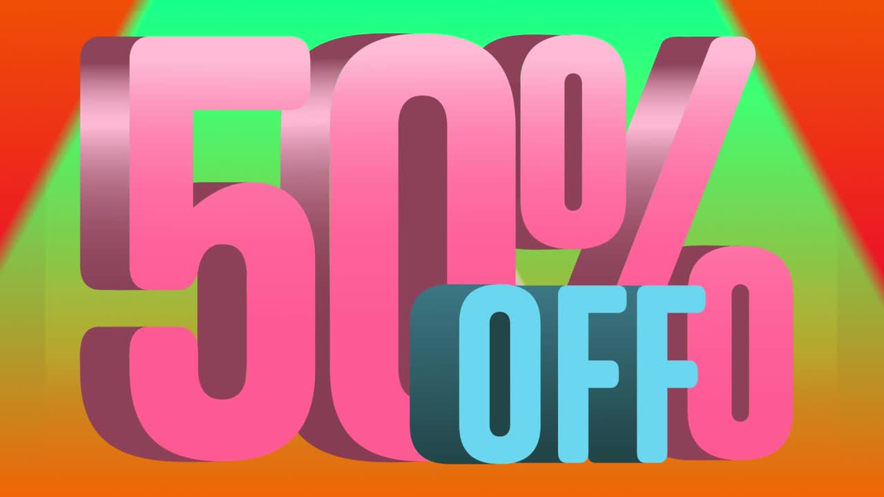 animación del 50 por ciento de texto en triángulos vibrantes en el fondo