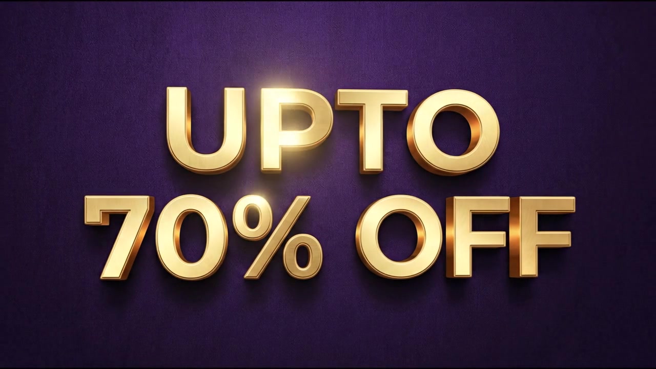 Upto 70% Off Promotional Text Banner Animation With Vibrant 3D Typography