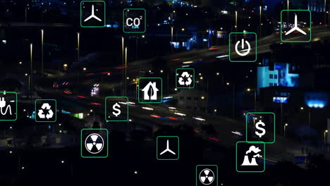 animation of ecology icons over night city