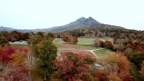 Grandfather-Mountain-NC,-McRae-Meadows-in-Foreground,-Grandfather-Mountain-North-Carolina-Aerial