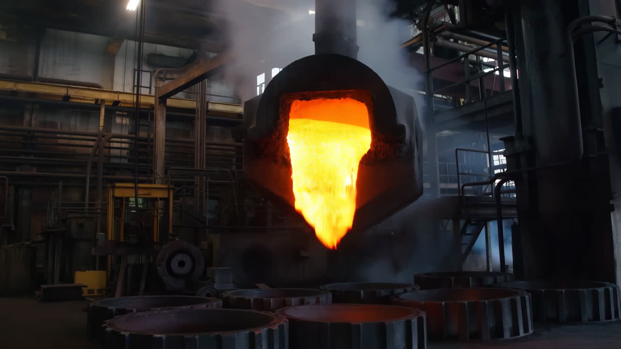 Molten metal being poured in a foundry