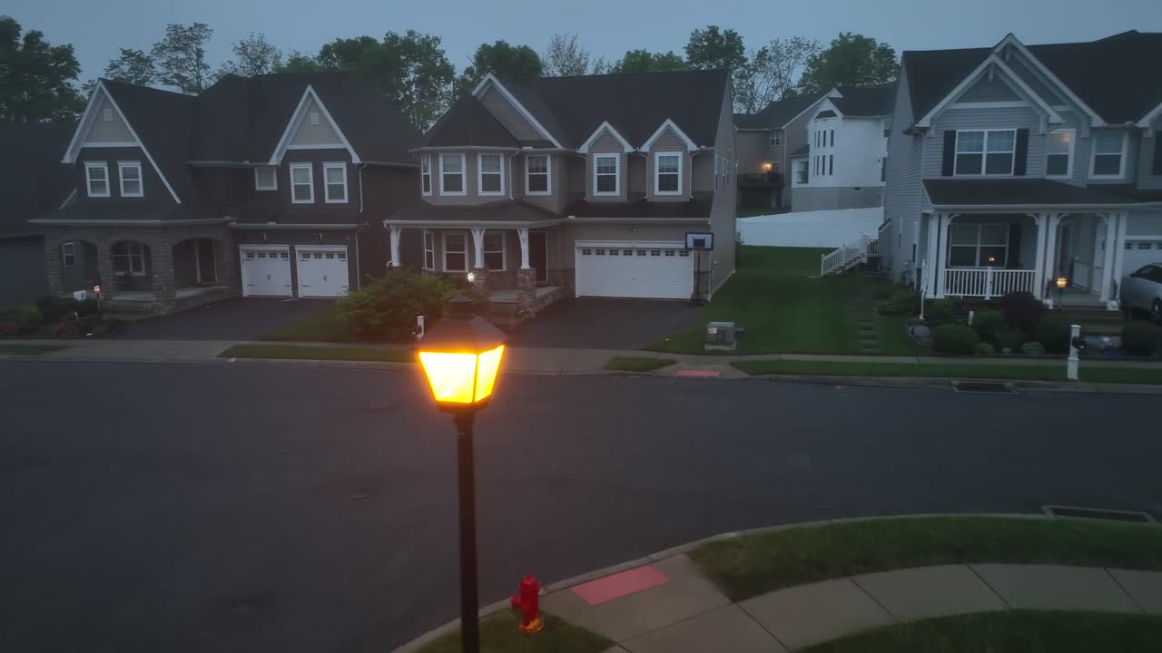 Aerial View of Houses in a Suburb at Night
