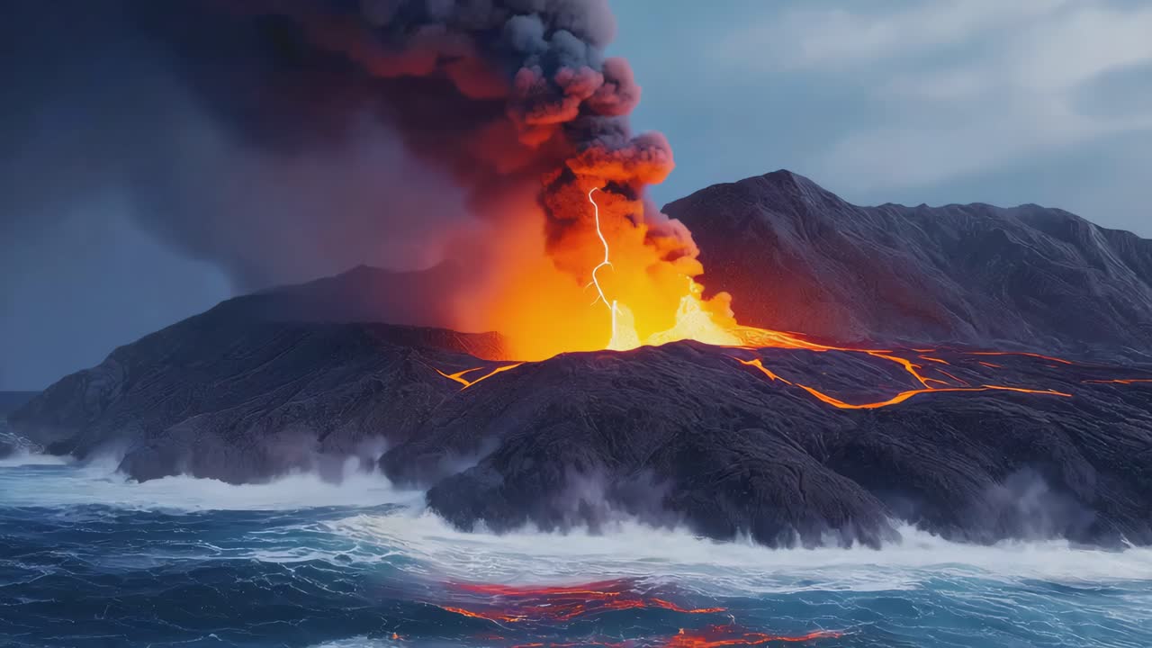 Volcanic Eruption by the Ocean
