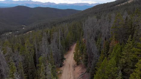 High-alpine-rocky-mountain-dirt-road-during-sunset-in-fall