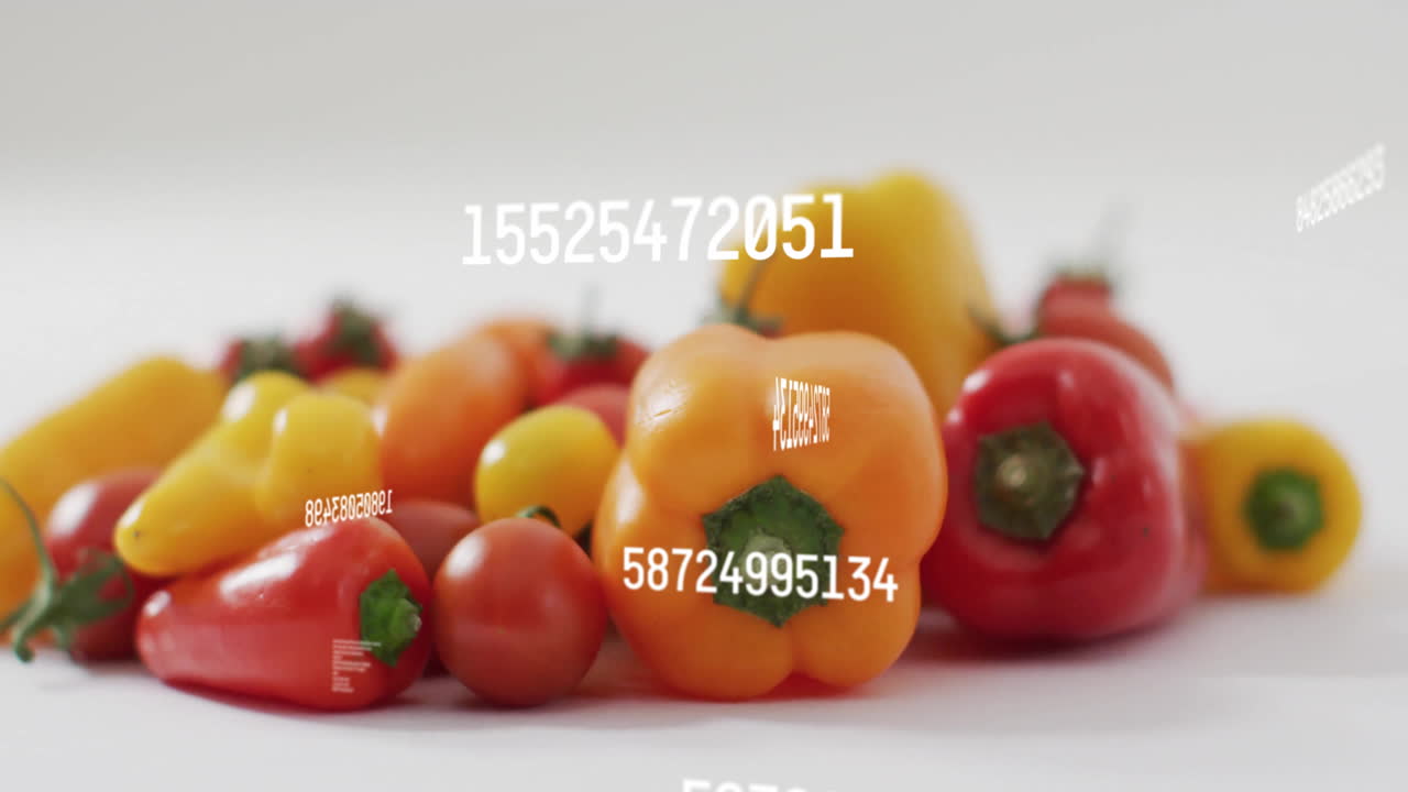 números y animación de datos sobre pimientos y tomates de colores