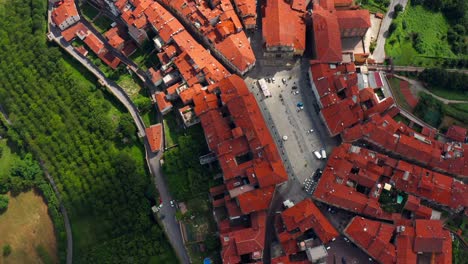 aerial top down view of vicoforte town in province of cuneo in piedmont region, italy