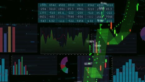 animation of statistical and financial data processing against black background