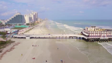 epic aerial drone view of daytona beach coastline on a sunny day in the summer