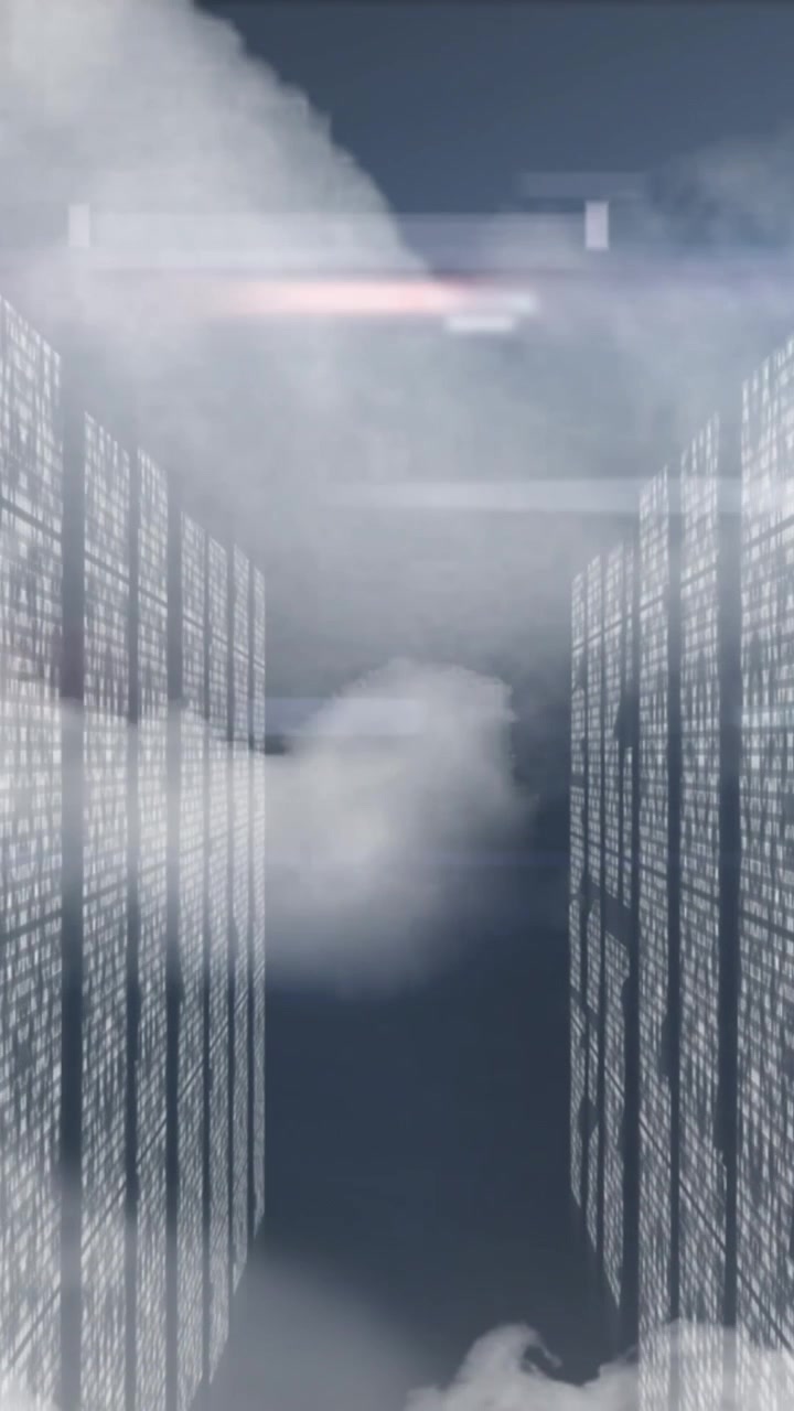Animation of data processing and clouds on black background
