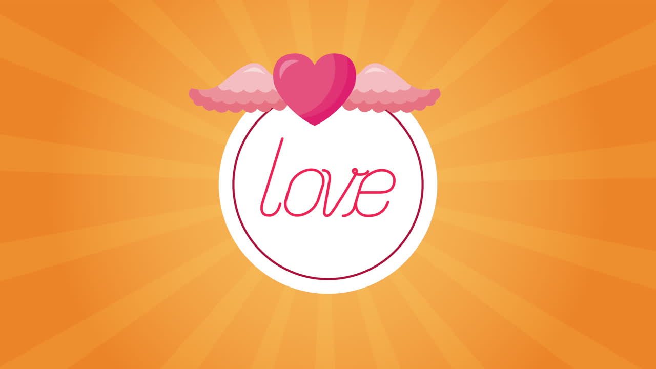 발렌타인 데이 애니메이션 카드와 심장 비행