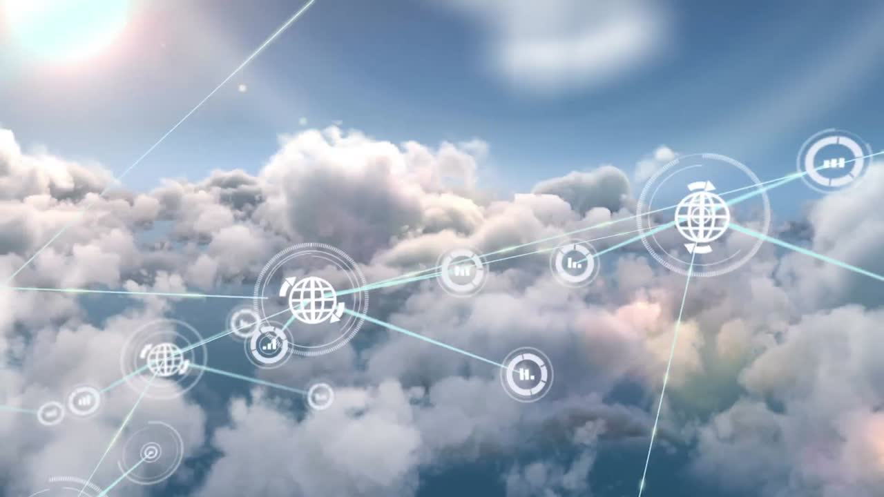 구름 위의 아이콘으로 연결 네트워크의 애니메이션