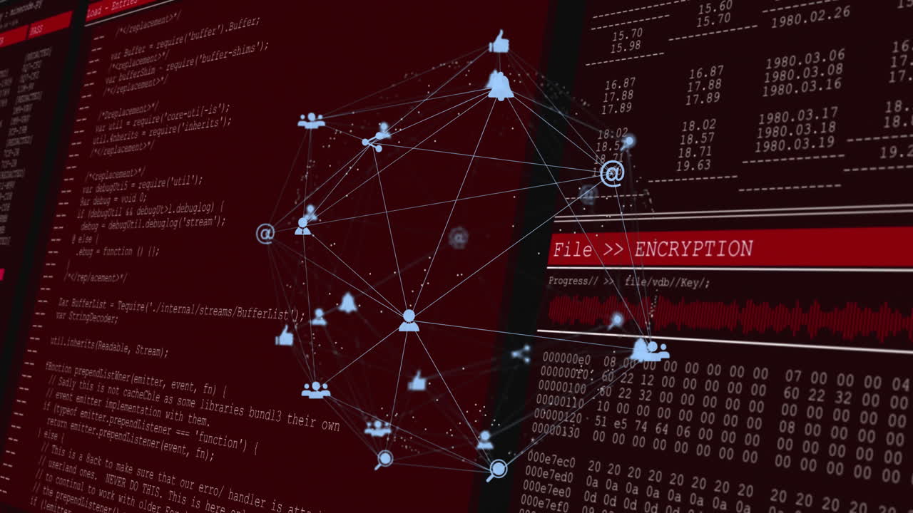 Processing encryption data, digital code background with network of connections