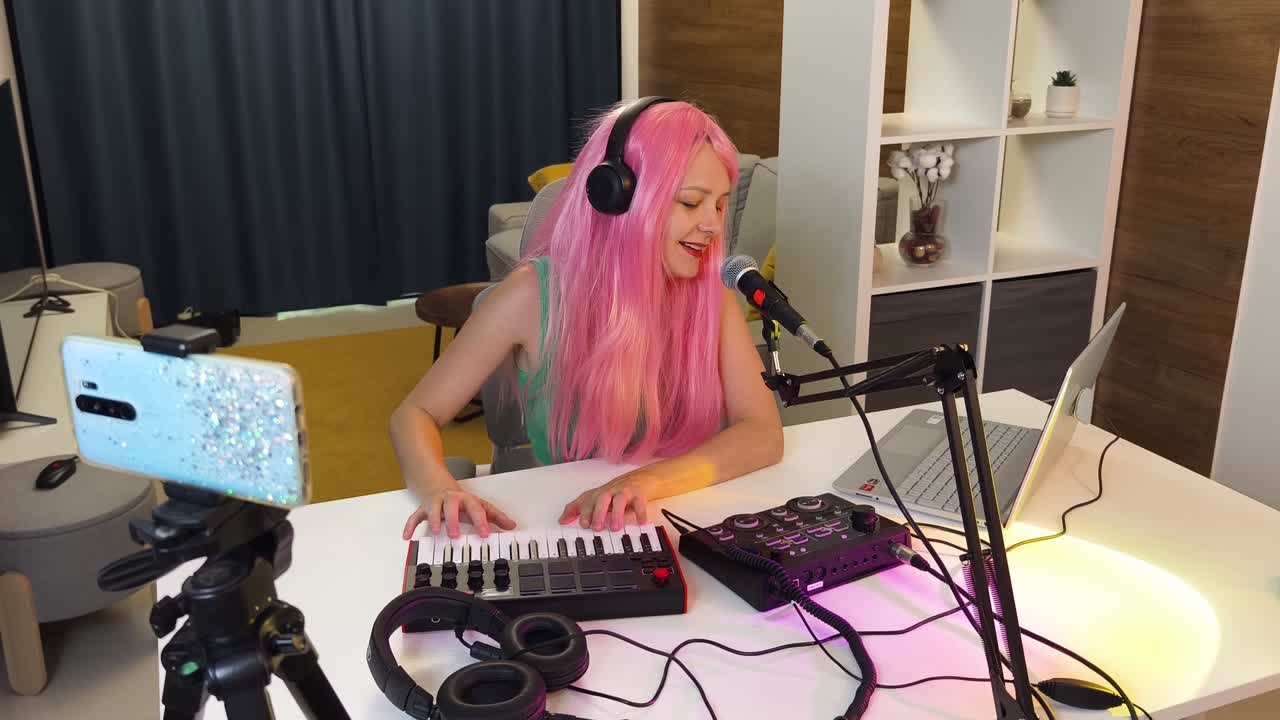 Kvinna som streamar en musikproduktionssession