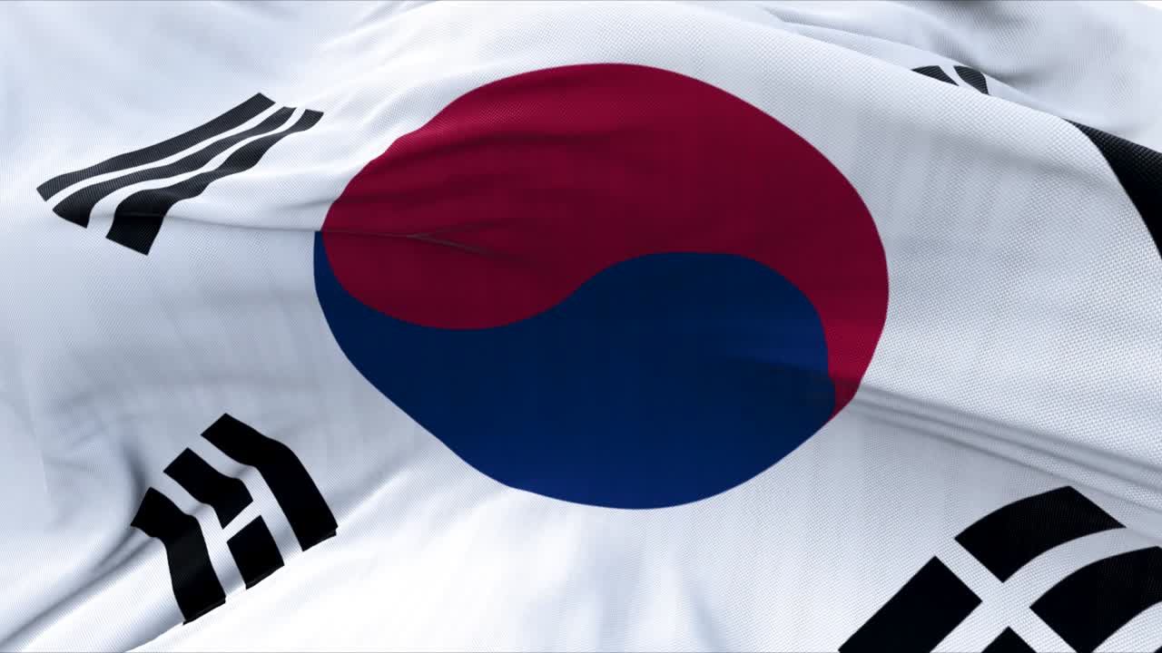 detalle de la bandera nacional de corea del sur volando en el viento.
