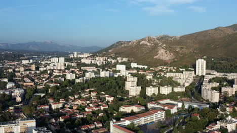 Drone-footage-flying-over-Marseille-residential-neighborhood,-France