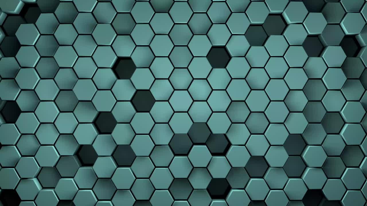 animación 3d de una pared de cian en movimiento con azulejos de patrón hexagonal renderización 3d.