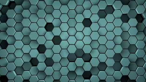 3d animation of moving  cyan  wall with hexagonal pattern tiles  3d rendering.