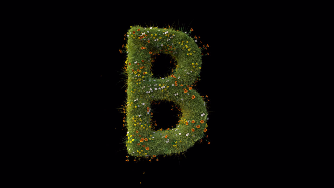 Lettera B che Cresce con Erba Verde e Fiori