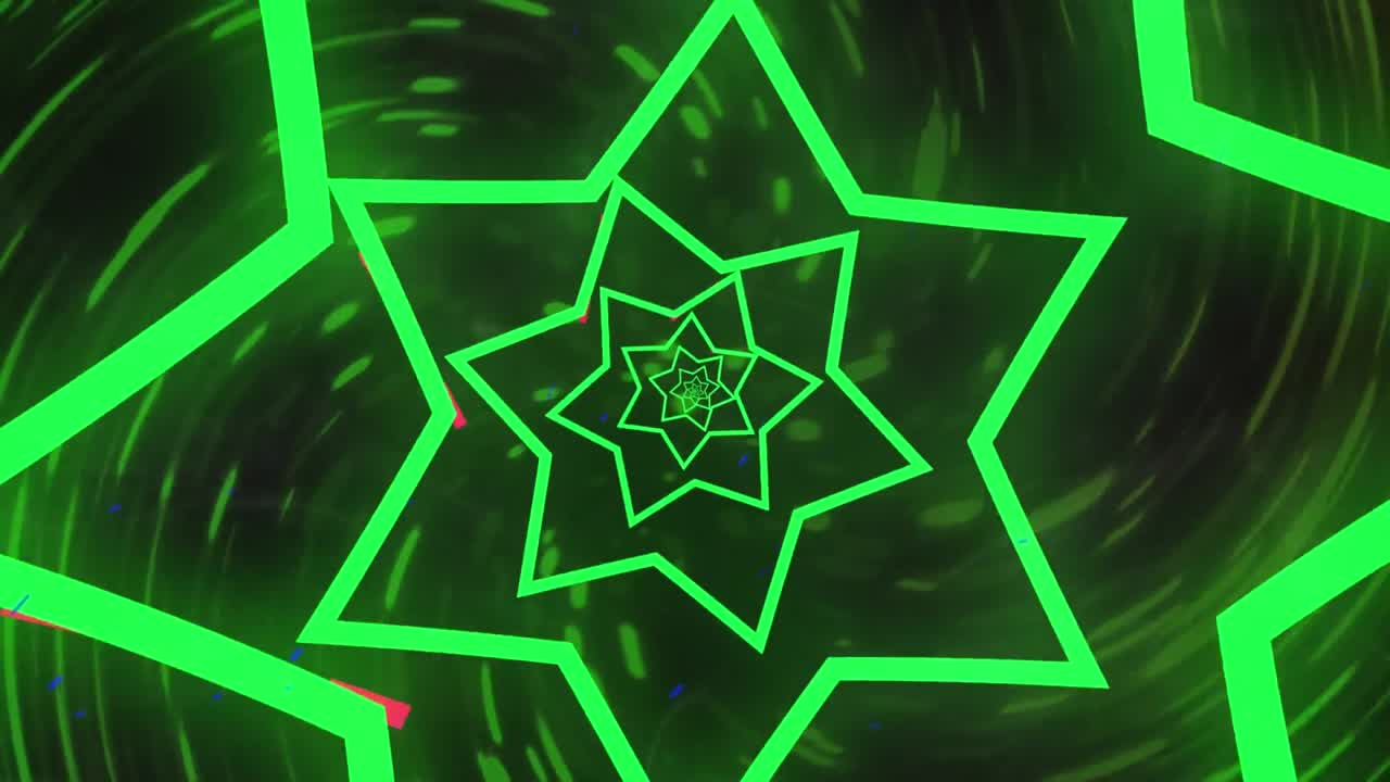 animación de senderos verdes de neón que se mueven sobre las estrellas