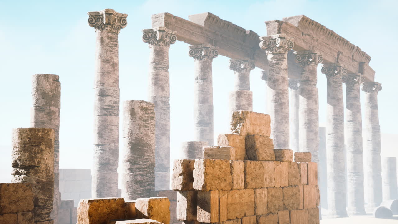 사막 풍경 에 있는 고대 유적 들