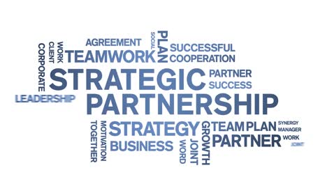 4k strategic partnership animated tag word cloud,text animation seamless loop.