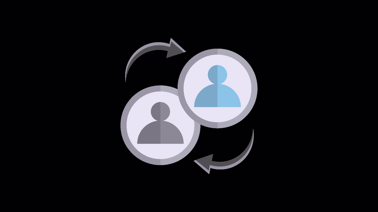 Animated graphic of two people connecting with arrows