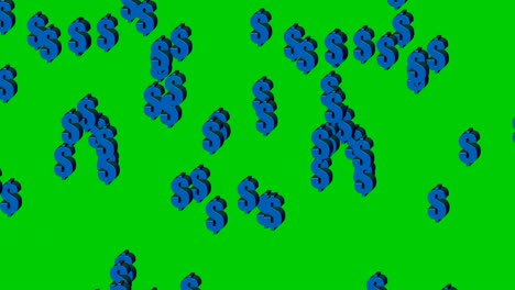 falling 3d dollar signs symbol on green screen background.rain of usd symbols.4k