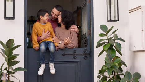 love, happy and parents talking to their kid by