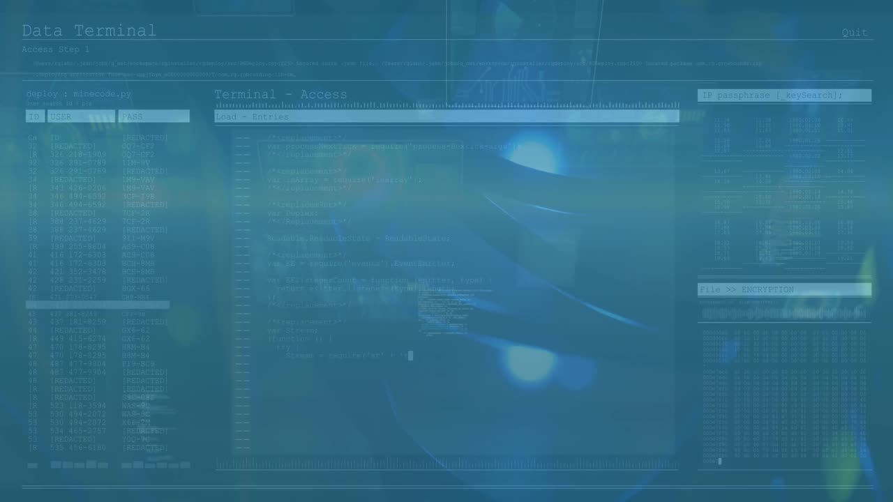 Animation of data processing on blue digital screen